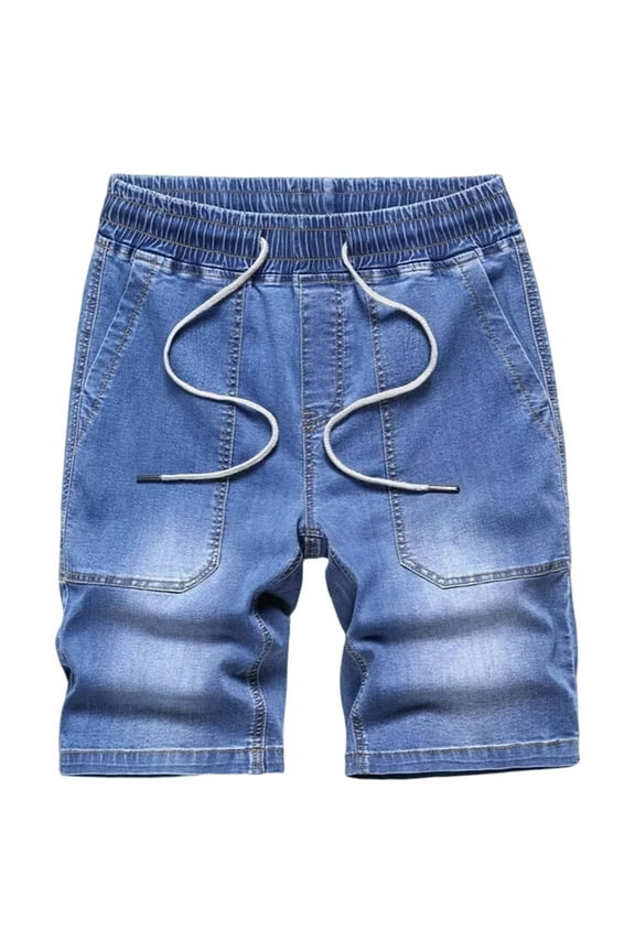 Mens Shorts Casual Elastic Waist Drawstring Capri Jeans For Man Soft Loose Fit Denim Shorts Leisure Mens Dailywear