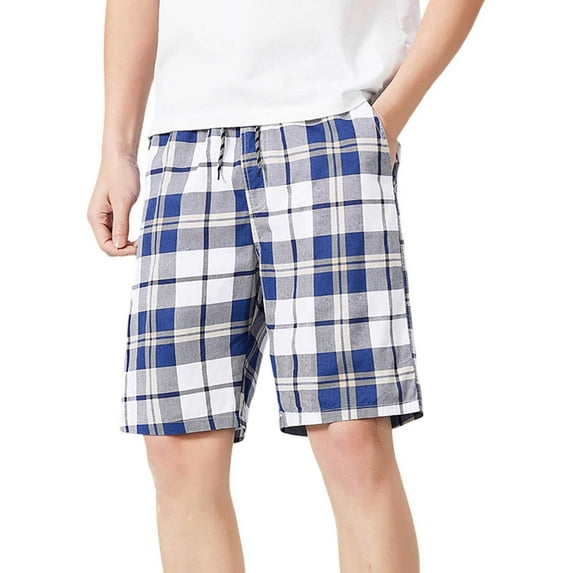 BOOMNY Mens Shorts Casual Plaid Prints Oversized Elastic Waist Drawstring Beach Shorts For Man Soft Loose Fit Summer Workout Shorts Leisure Mens Dailywear