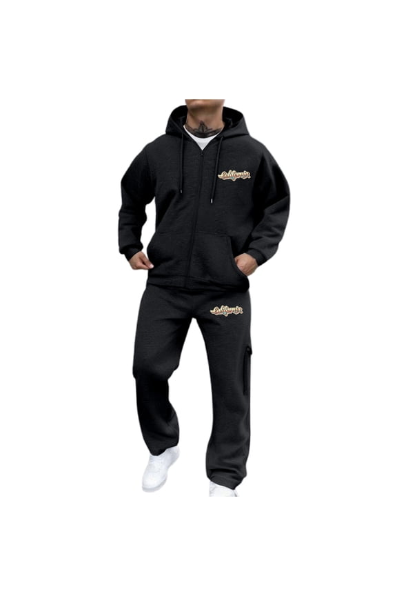 Mens Sweatsuits Letter Graphic Hoodies Sweatpants 2Pcs Gym Sweat Suits Running Jogging Fall Winter Athletic Tracksuit Outfits