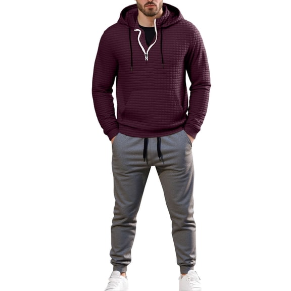 BOOMNY Mens Sweatsuits Solid Color Hoodies Sweatpants 2Pcs Gym Sweat Suits Running Jogging Fall Winter Athletic Tracksuit Outfits