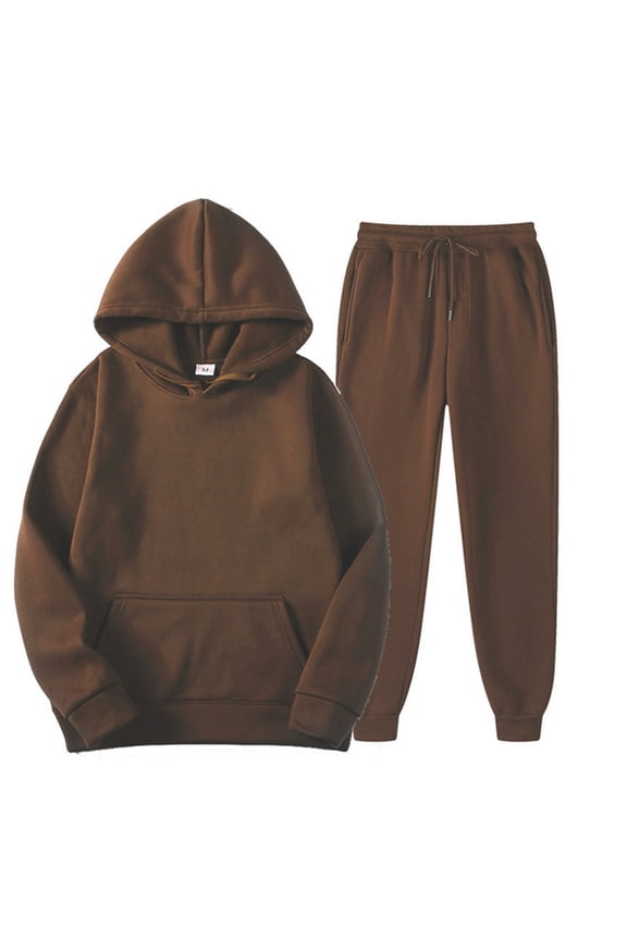 Mens Track Suits Solid Color Lined Hoodies Sweatpants 2Pcs Gym Sweat Suits Running Jogging Fall Winter Athletic Tracksuit Outfits