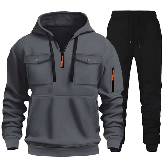 BOOMNY Mens Track Suits Solid Color Hoodies Sweatpants 2Pcs Gym Sweat Suits Running Jogging Fall Winter Athletic Tracksuit Outfits