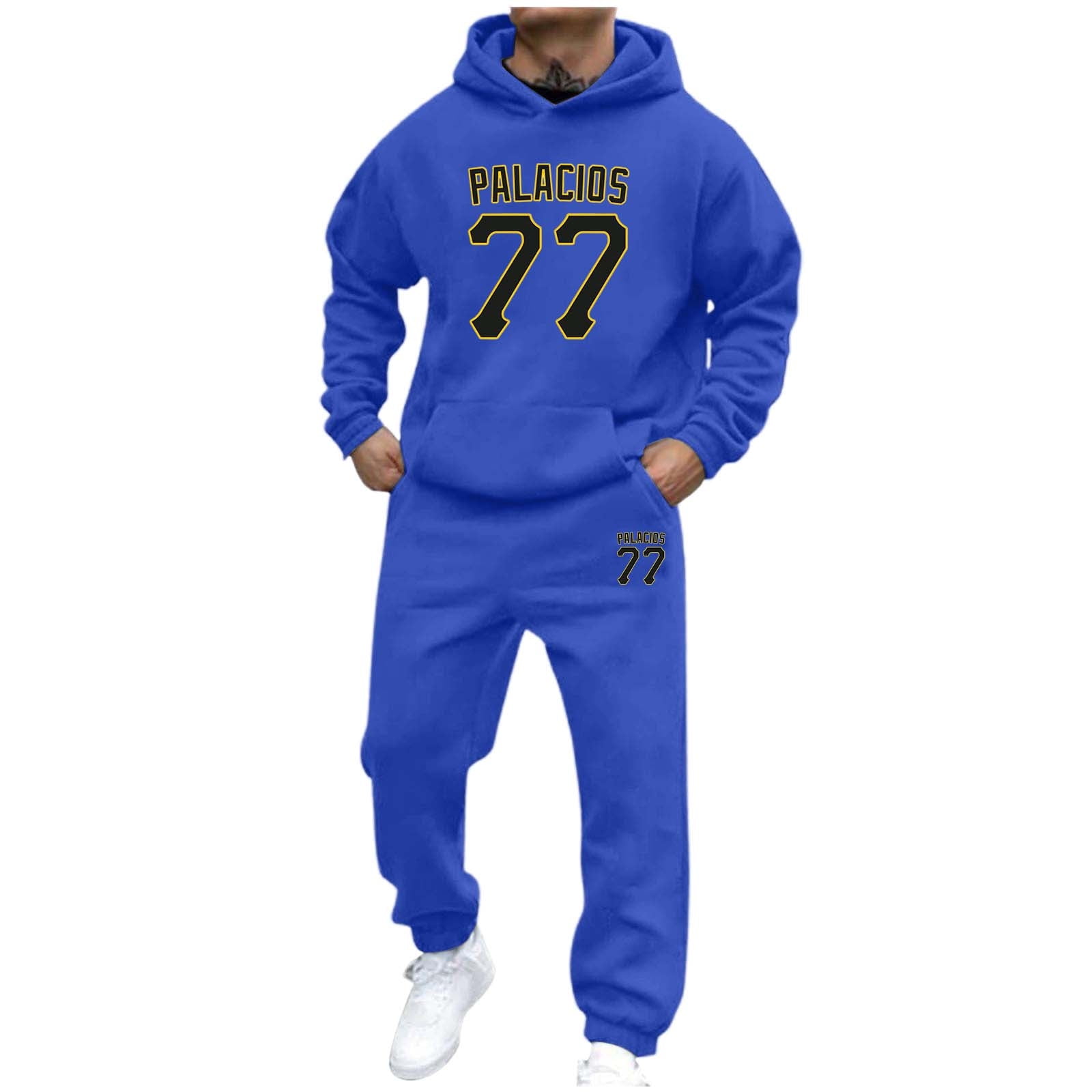 BOOMNY Mens Tracksuits Number 77 Graphic Hoodies Sweatpants 2Pcs Gym