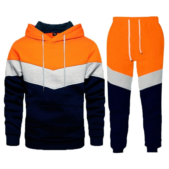 BOOMNY Mens Tracksuits Patchwork Color Hoodies Sweatpants 2Pcs Gym Sweat Suits Running Jogging Fall Winter Athletic Tracksuit Outfits