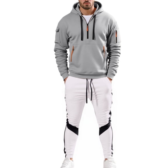BOOMNY Mens Tracksuits Solid Color Hoodies Sweatpants 2Pcs Gym Sweat Suits Running Jogging Fall Winter Athletic Tracksuit Outfits