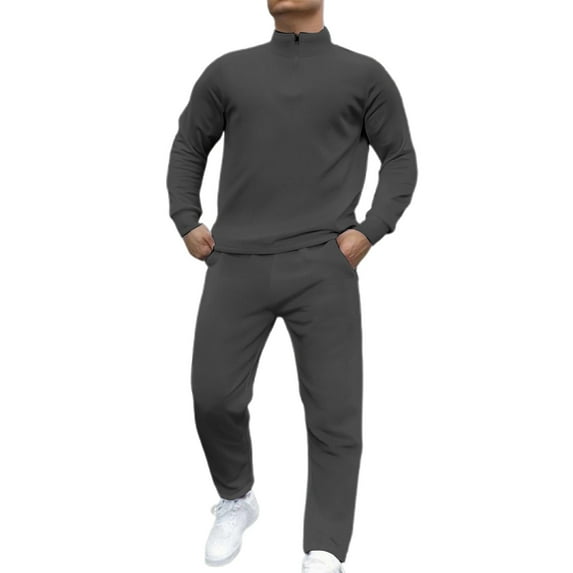 BOOMNY Mens Tracksuits Solid Color Sweatshirts Baggy Pants 2Pcs Gym Sweat Suits Running Jogging Fall Winter Athletic Tracksuit Outfits