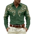 thumbnail image 1 of CONZONE Mens Western Cowboy Buttons Down Shirts Long Sleeve Shirts for Men Trendy Graphic Lapel Soft Lightweight Tops, 1 of 4