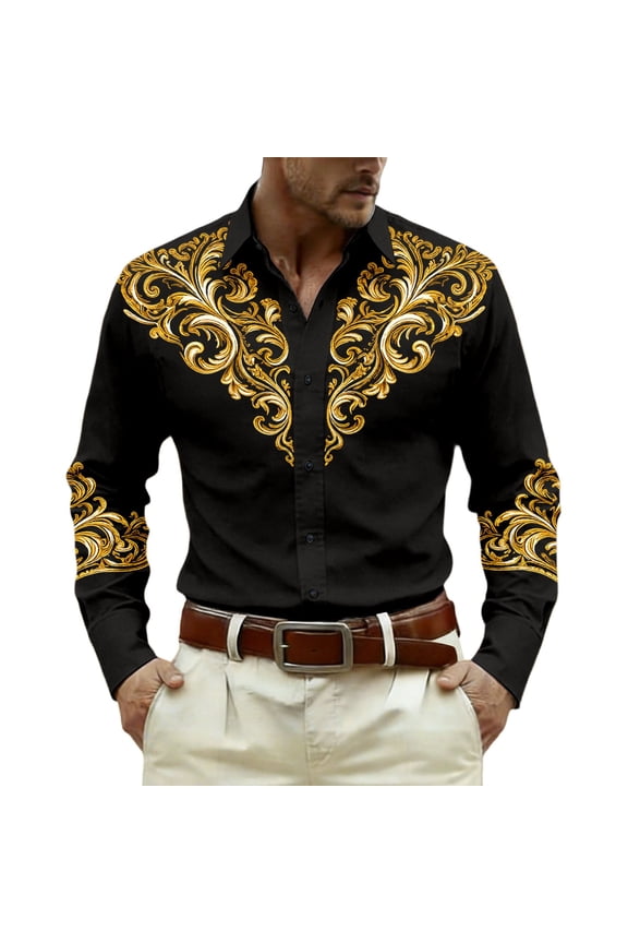 Mens Western Cowboy Buttons Down Shirts Long Sleeve Shirts for Men Trendy Graphic Lapel Soft Lightweight Tops