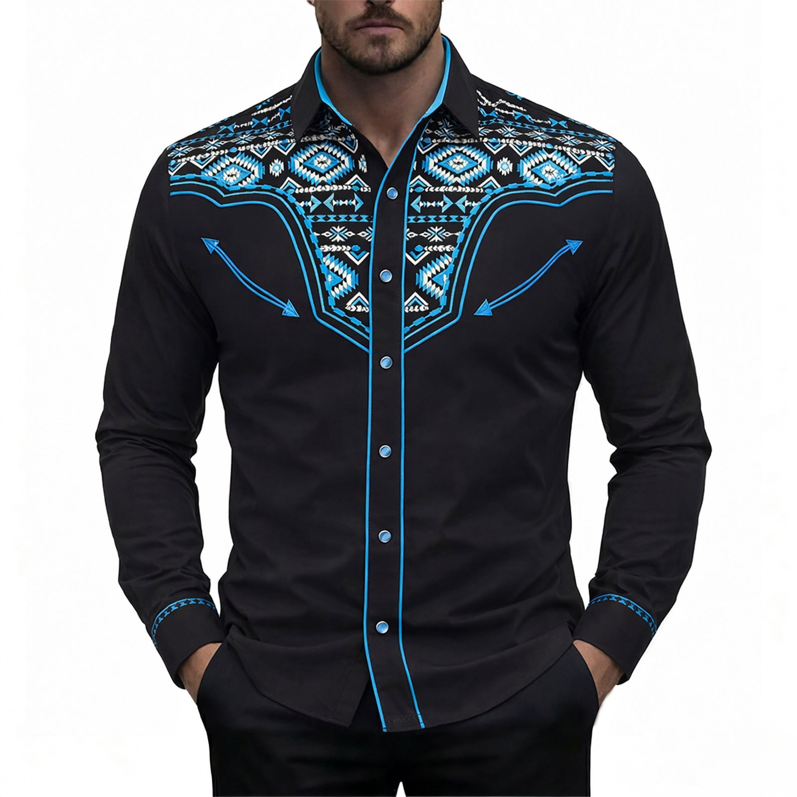 CONZONE Mens Western Cowboy Shirts Long Sleeve Buttons Down Shirts for ...