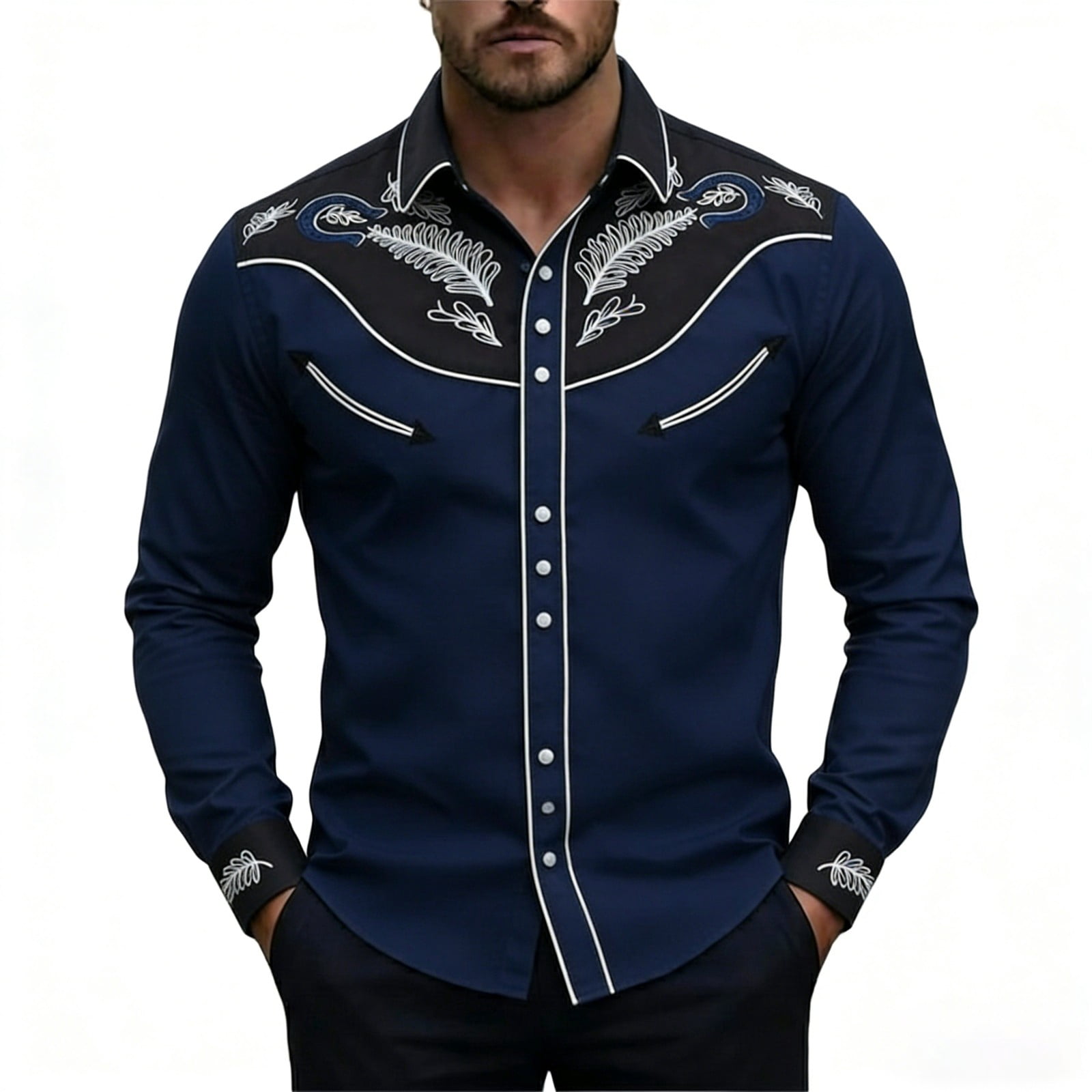 CONZONE Mens Western Cowboy Shirts Long Sleeve Buttons Down Shirts for ...