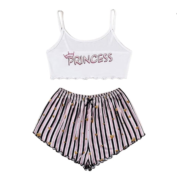 BOOMNY Pajamas Set for Women Sleeveless Pjs Tank Tops Shorts Sleepwewar Pyjamas Graphic Soft Cozy Homewear Loungewear Sets