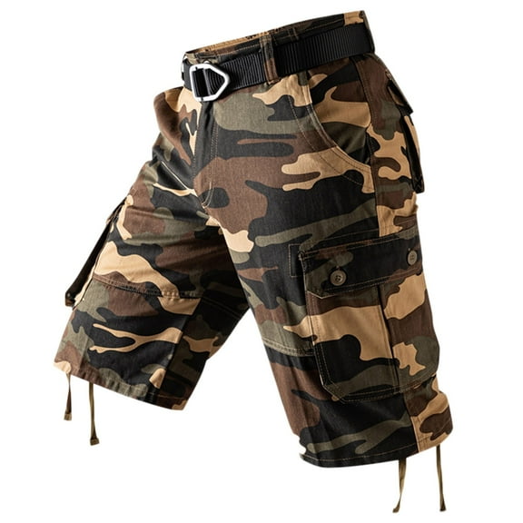 BOOMNY Shorts For Men Casual Camo Printed Elastic Waist Drawstring Capri Pants For Man Soft Loose Fit Summer Shorts Leisure Mens Dailywear