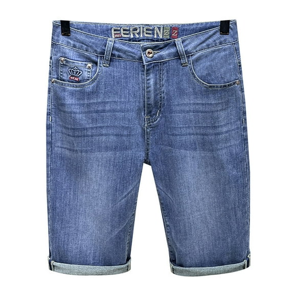 BOOMNY Shorts For Men Solid Color Buttons Short Jeans For Man Soft Loose Fit Denim Shorts Leisure Mens Dailywear