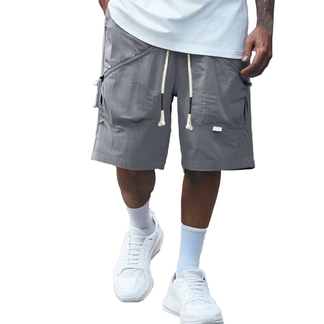 Men's Cotton Twill Cargo Shorts - Elastic Waist With Drawstring & 6 Pockets, 7-Inch Inseam