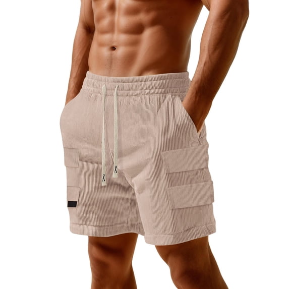 BOOMNY Shorts For Men Solid Color Ribbed Elastic Waist Drawstring Corduroy Shorts For Man Soft Loose Fit Summer Workout Shorts Comfy Mens Dailywear