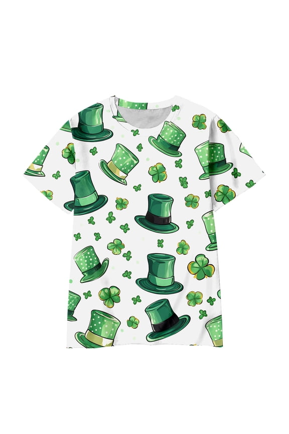 St. Patrick'S Day Toddler Baby Boys Tshirts Short Sleeve T Shirts For Kids Green Clover Graphic Breathable Loose Fit Cozy Childrens Dailywear