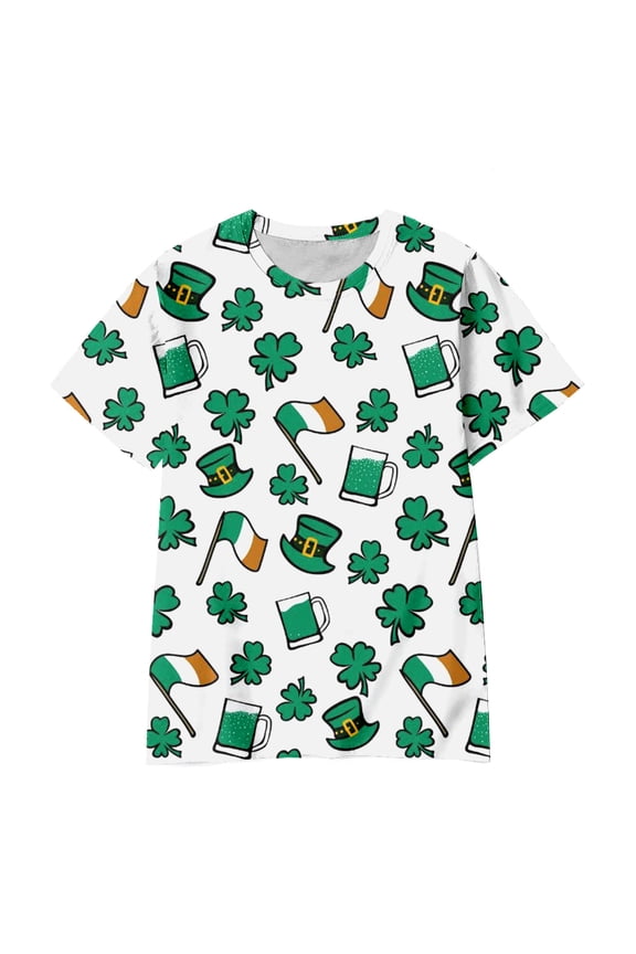 St. Patrick'S Day Toddler Baby Boys Tshirts Short Sleeve T Shirts For Kids Green Clover Graphic Breathable Loose Fit Cozy Childrens Dailywear