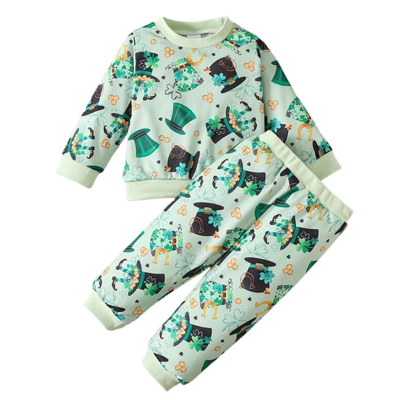 BOOMNY St. Patrick'S Day Toddler Boys Clothes Sets 2 Peice Outfits for Kids Clover Graphic Long Sleeve Sweatshirt Pants Cozy Soft Clothing for Child