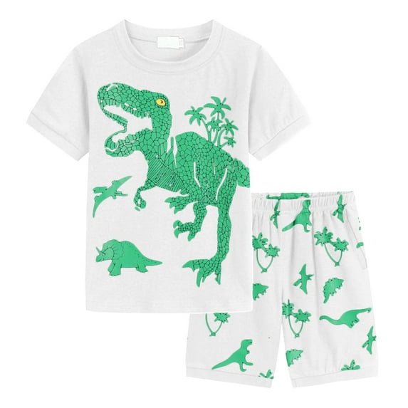 BOOMNY Toddler Baby Boys Clothes Sets Short Sleeve Cartoon Dinosaur Printed T-Shirts Stretchy Shorts 2Pcs Sports Outfit Sets Soft Loose Fit Summer Homewear Clothes Sets Suitable For Dailywear