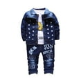thumbnail image 1 of BOOMNY Toddler Baby Boys Outfit Set Long Sleeve Cartoon Graphic Prints Denim Jacket Tops Pants 2 Peice Fall Clothes Set Cozy Dailywear, 1 of 6