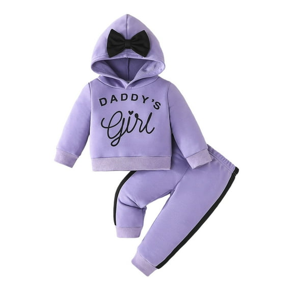 BOOMNY Toddler Baby Girls Clothes Sets Long Sleeve Daddy'S Girl Letter Prints Pullover Hoodies Sweatpants 2Pcs Outfits Sets Cozy Fall Winter Clothing Set