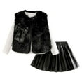 thumbnail image 1 of BOOMNY Toddler Baby Girls Clothes Sets Long Sleeve Solid Color Ribbed Shirt Tops Leather Pleated Skirt With Vest 3Pcs Outfit Sets Cozy Fall Winter Clothing Set, 1 of 9