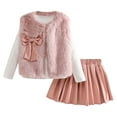 thumbnail image 1 of BOOMNY Toddler Baby Girls Clothes Sets Long Sleeve Solid Color Ribbed Shirt Tops Leather Pleated Skirt With Vest 3Pcs Outfit Sets Cozy Fall Winter Clothing Set, 1 of 6
