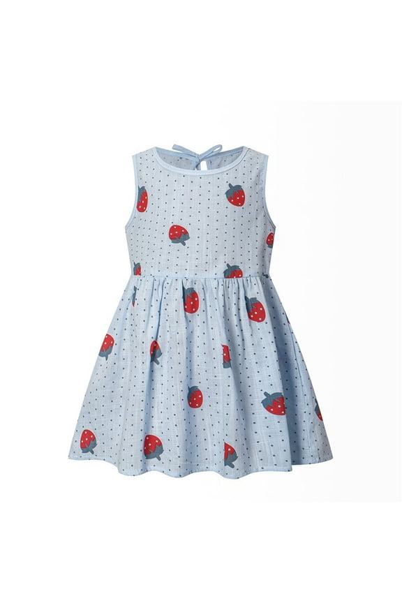 Toddler Baby Girls Cotton Linen Dress Sleeveless Summer Dresses for Girl Strawberry Graphic Lightweight Loose Fit Casual Beach Sundress