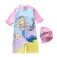 thumbnail image 1 of BOOMNY Toddler Baby Girls One Peice Swimsuits Short Sleeve Rash Guard for Kids Cartoon Graphic Lightweight Summer Vacation Beach Swimwear, 1 of 3