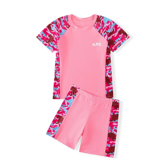 BOOMNY Toddler Baby Girls One Peice Swimsuits Short Sleeve Rash Guard for Kids Fashion Graphic Lightweight Summer Vacation Beach Swimwear