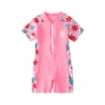 thumbnail image 1 of BOOMNY Toddler Baby Girls One Peice Swimsuits Short Sleeve Rash Guard for Kids Floral Graphic Lightweight Summer Vacation Beach Swimwear, 1 of 9