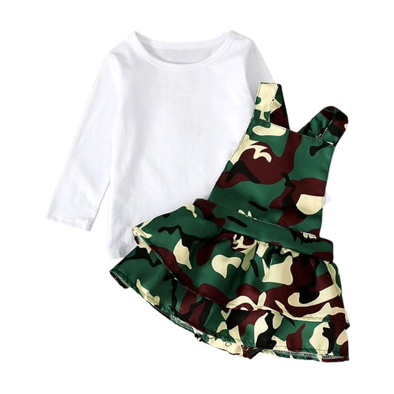 BOOMNY Toddler Baby Girls Outfit Set 2 Peice Clothes Set for Girl Long Sleeve Camouflage Tops Suspender Skirt Cozy Kids Dailywear
