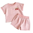 thumbnail image 1 of BOOMNY Toddler Baby Girls Outfit Set 2 Peice Clothes Set for Girl Short Sleeve Striped Tops Shorts Cozy Kids Dailywear, 1 of 3