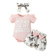 thumbnail image 1 of BOOMNY Toddler Baby Girls Outfit Set Long Sleeve Letter Graphic Y2K Bodysuit Shorts With Hairband Cozy Clothes Set for Children, 1 of 9