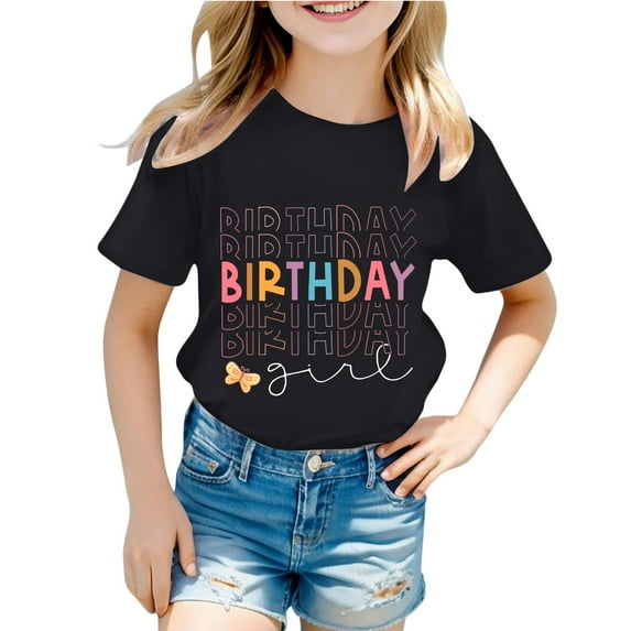 BOOMNY Toddler Baby Girls T-Shirts Short Sleeve Casual Birthday Letter Printed T Shirts Lightweight Loose Summer Shirt Tops Lovely Girl's Tees
