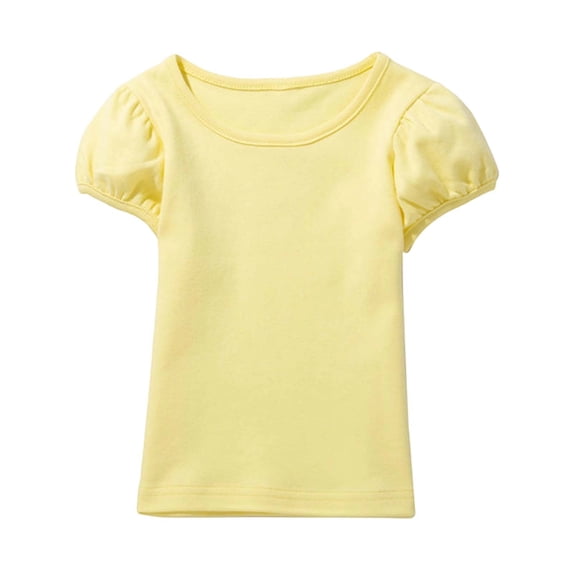 BOOMNY Toddler Baby Girls Tshirts Puff Sleeve T Shirts for Girls Casual Solid Color Breathable Loose Fit Cozy Childrens Dailywear
