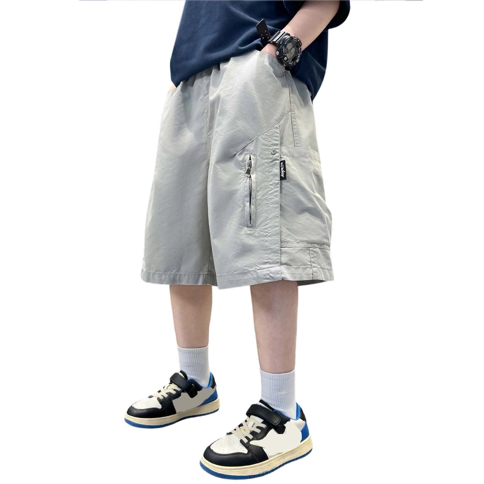 BOOMNY Toddler Boys Cargo Shorts Elastic Waist Solid Color Wide Leg ...
