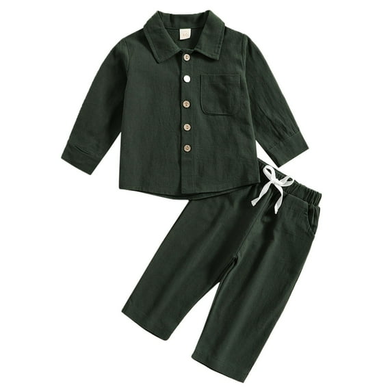 BOOMNY Toddler Boys Cotton Linen Clothes Sets 2 Peice Outfits for Kids Casual Solid Color Long Sleeve Tops Pants Cozy Soft Summer Clothing for Children