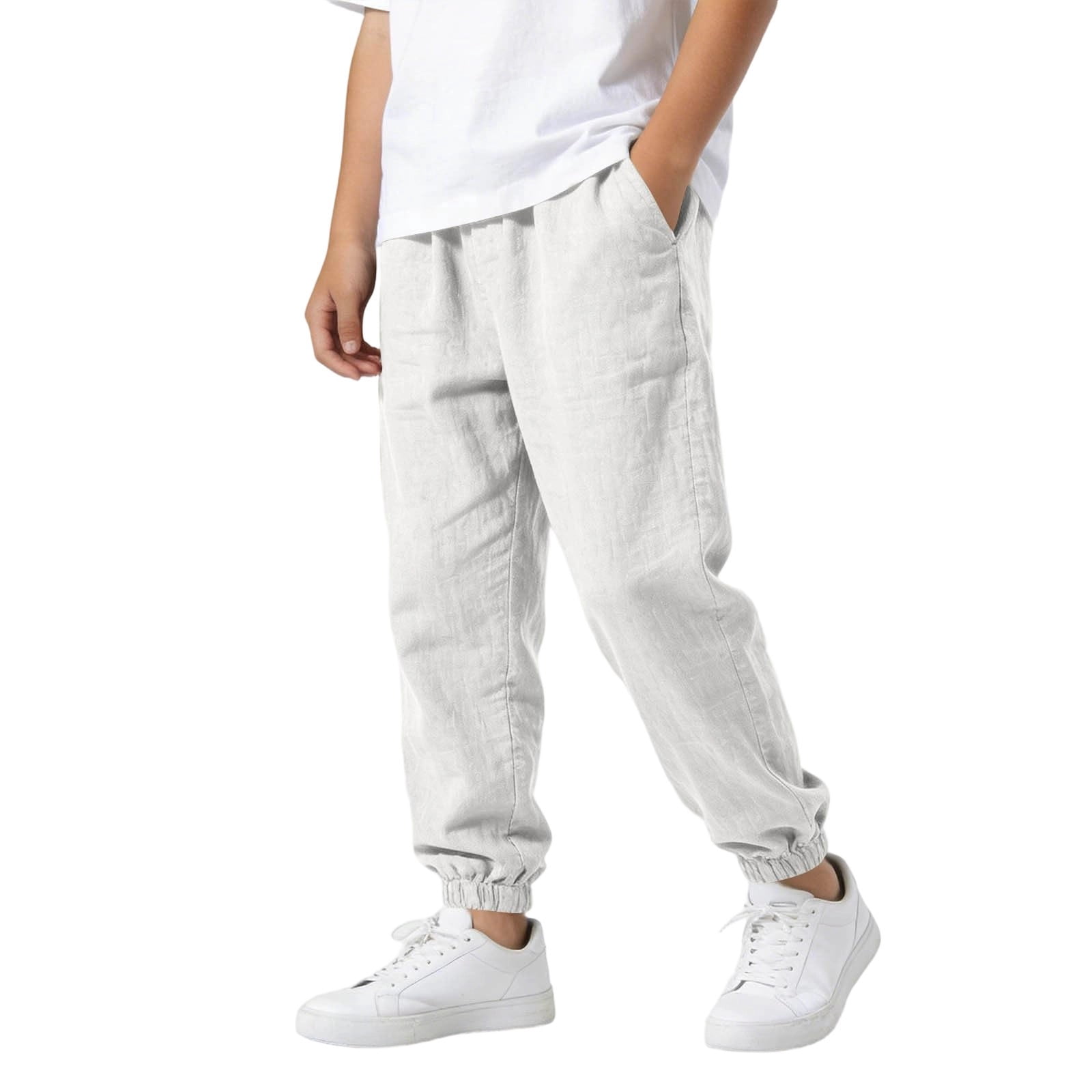 BOOMNY Toddler Boys Cotton Linen Pants Elastic Waist Solid Color Wide ...
