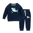 thumbnail image 1 of BOOMNY Toddler Boys Outfit Set Long Sleeve Cartoon Shark Prints Sweatshirts Pants 2 Peice Fall Clothes Set Cozy Dailywear, 1 of 2