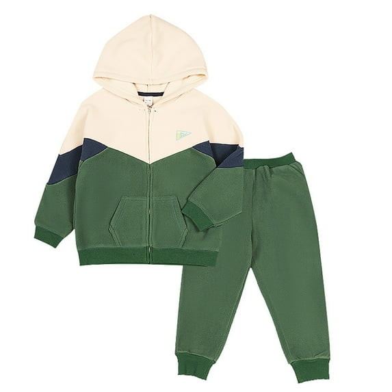 BOOMNY Toddler Boys Outfit Set Long Sleeve Patchwork Color Fleeced Hoodies Pants 2 Peice Fall Clothes Set Cozy Dailywear