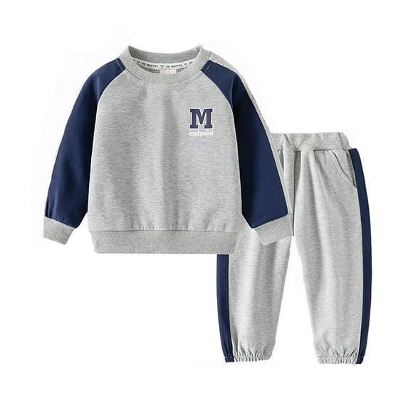 BOOMNY Toddler Boys Outfit Set Long Sleeve Patchwork Color Sweatshirts Pants 2 Peice Fall Clothes Set Cozy Dailywear