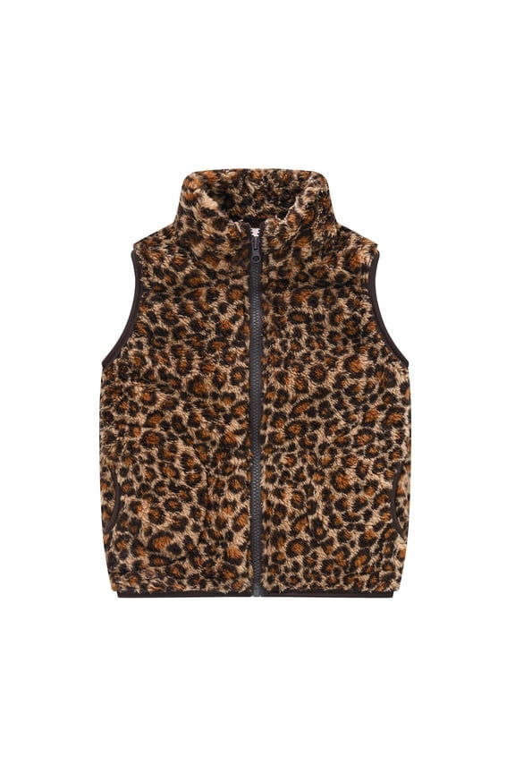 Toddler Boys Puffer Vest Sleeveless Thick Fleece Vest for Boys Zip Up Leopard Warm Fall Winter Outwear
