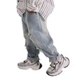 thumbnail image 1 of BOOMNY Toddler Boys Ripped Distressed Jeans Elastic Waist Solid Color Straight Leg Baggy Denim Pants With Pocket, Sizes 4-5 Years, 1 of 6