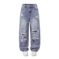 thumbnail image 1 of BOOMNY Toddler Boys Ripped Distressed Jeans Elastic Waist Solid Color Wide Leg Baggy Denim Pants With Pocket, Sizes 11-12 Years, 1 of 4