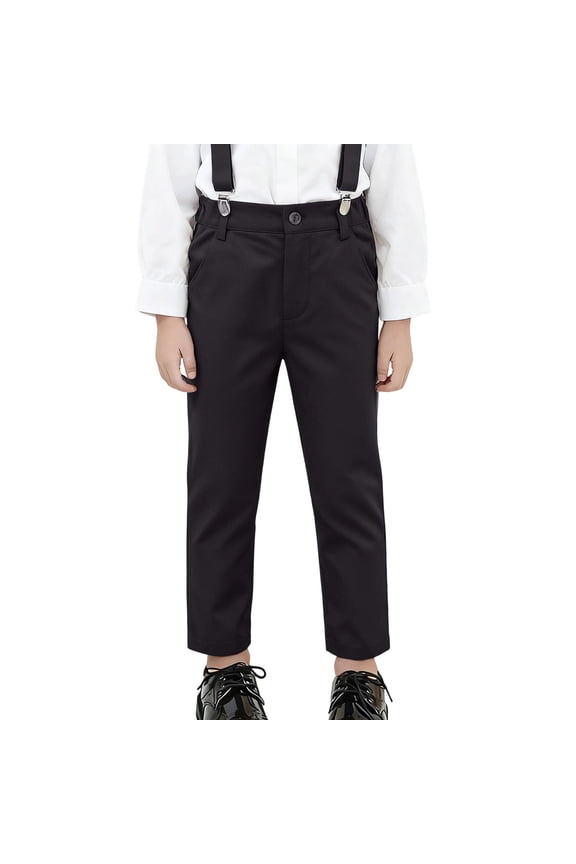 Toddler Boys School Uniform Pants Wide Leg Suspender Pants for Boys Casual Solid Color Buttons Elegant Wedding Overalls for Children