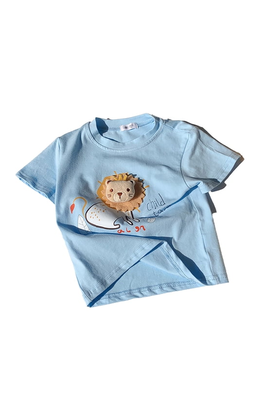 Toddler Boys Short Sleeve T Shirts Cartoon Lion Embroidery T-Shirts Loose Tee Tops, Sizes 2-3 Years