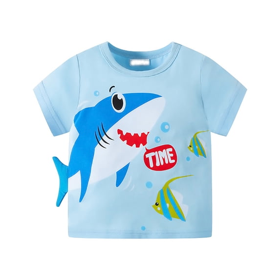 BOOMNY Toddler Boys Short Sleeve T-Shirts Crew Neck Cartoon Shark Graphic Tee Tops for Boy Soft Dailywear