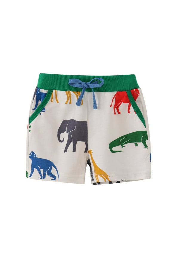 Toddler Boys Shorts Elastic Waist Drawstring Shorts for Kids Cartoon Animal Graphic Childrens Summer Shorts With Pocket