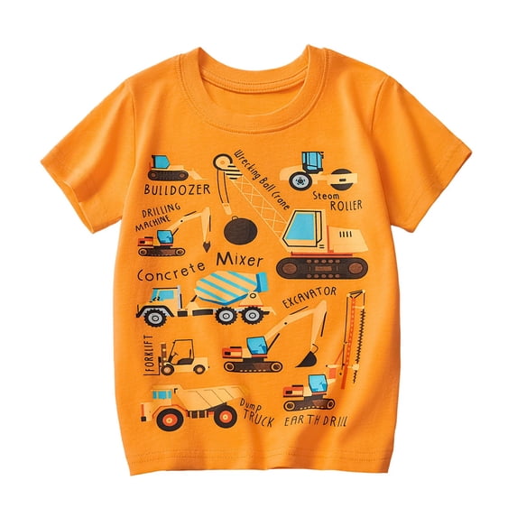 BOOMNY Toddler Boys Tee Shirts Short Sleeve Cartoon Excavator Printed Tshirt For Boys Soft Breathable Summer Shirt Tops Lovely Child's Dailywear